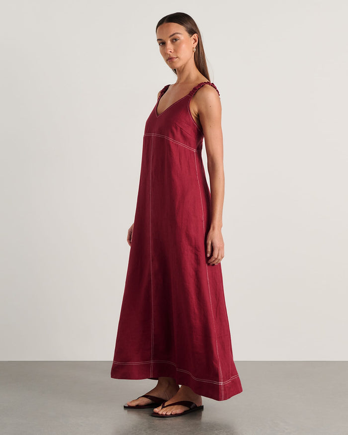 JAG sara linen midi dress burgundy