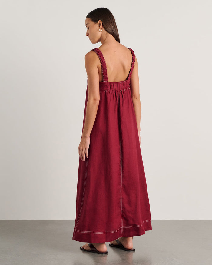 JAG sara linen midi dress burgundy