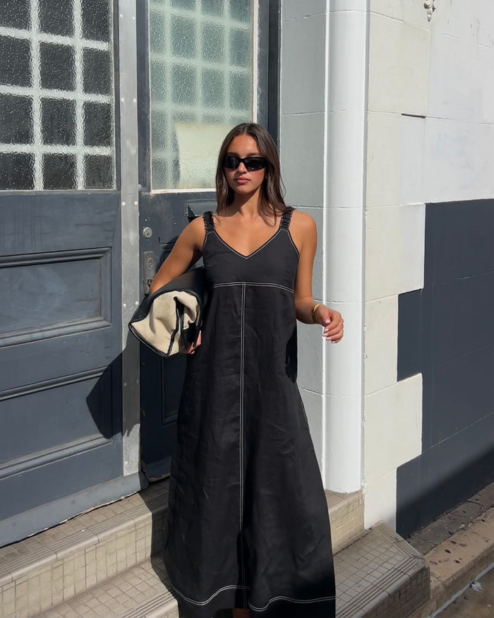 JAG sara linen midi dress black