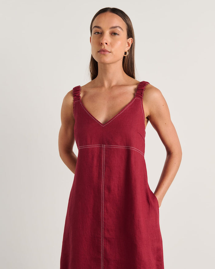 JAG sara linen midi dress burgundy