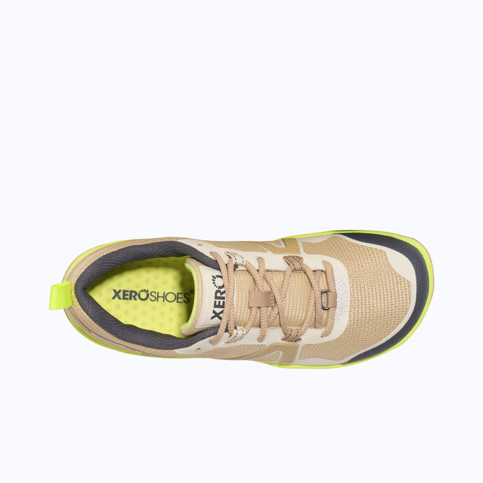 Top View of Xero Shoes Scramble Low EV Women Shoe at Cream and Yellow with Toe Facing Right
