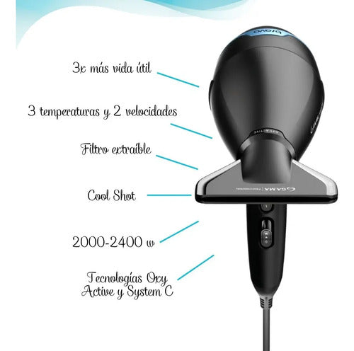 Secador Gama Bravo 80 2400w Iónico. Ultra Liviano 397grs Negro