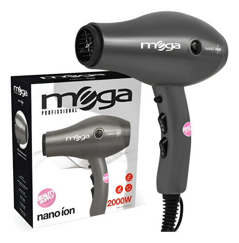 Secador Pelo Profesional Mega Nano Ion 2000w Nuevo Modelo Gris Oscuro