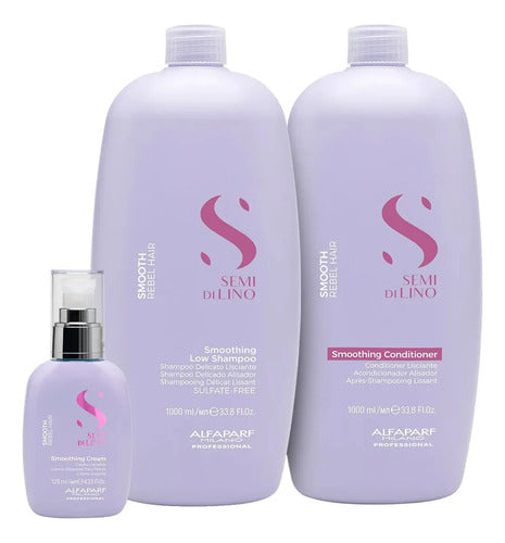 Set Alfaparf Smooth Xl Shampoo 1000ml Y Acondicionador 1000ml Y Fluido 125ml Para Cabellos Rebeldes