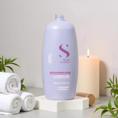 Set Alfaparf Smooth Xl Shampoo 1000ml Y Acondicionador 1000ml Y Fluido 125ml Para Cabellos Rebeldes