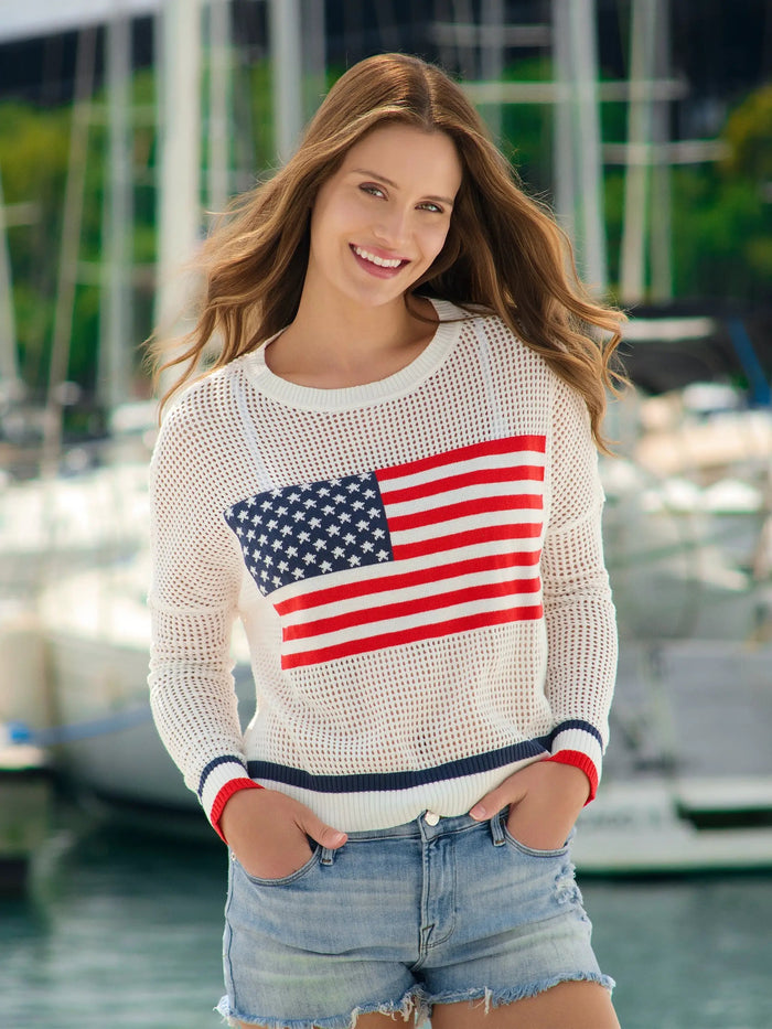 Shiraleah American Flag Mesh Sweater by Shiraleah
