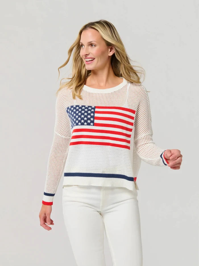 Shiraleah American Flag Mesh Sweater by Shiraleah