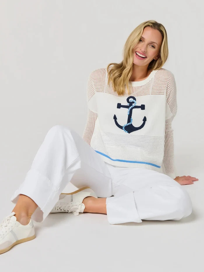 Shiraleah Anchor Mesh Sweater - White by Shiraleah