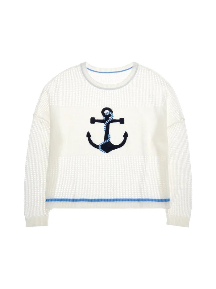 Shiraleah Anchor Mesh Sweater - White by Shiraleah