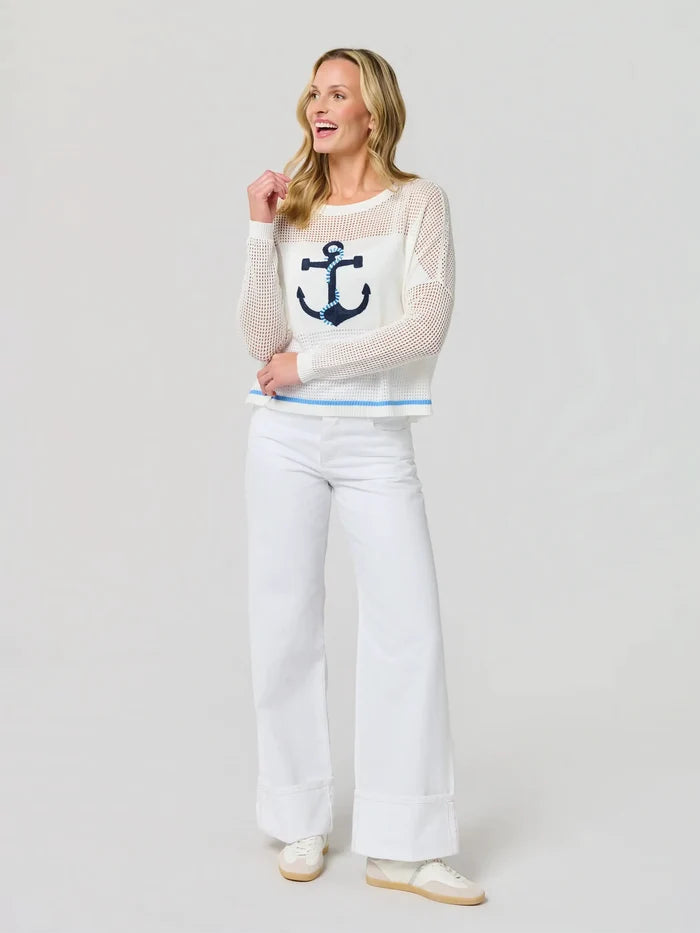 Shiraleah Anchor Mesh Sweater - White by Shiraleah