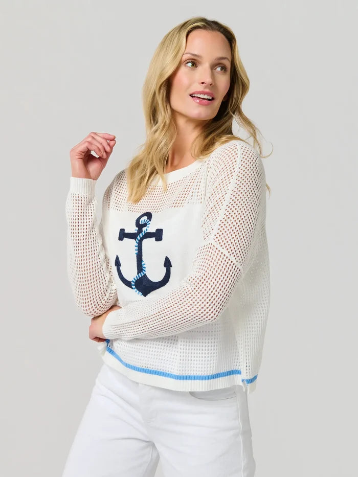 Shiraleah Anchor Mesh Sweater - White by Shiraleah