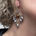 Silver Pearl Crystal Chandelier Earrings Wedding | Engayla