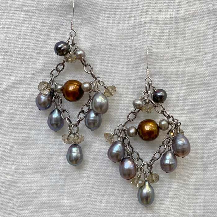 Silver Pearl Crystal Chandelier Earrings Wedding | Engayla