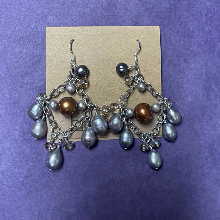 Silver Pearl Crystal Chandelier Earrings Wedding | Engayla