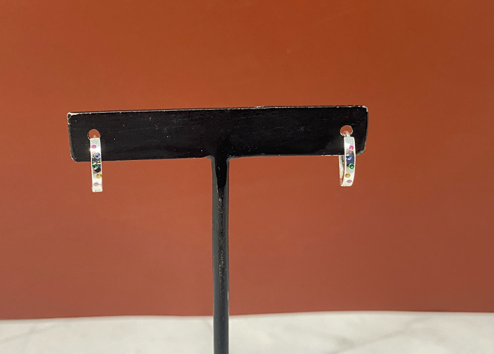 Silver Rainbow Huggie Earrings