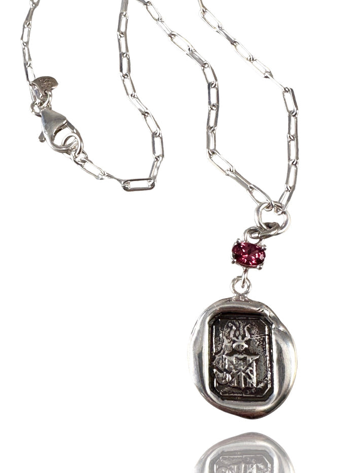 Small Victory Horn Garnet Necklace