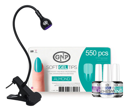 Soft Gel Tips Gnp Con Lampara, Pegamento, Bond Y Nail Prep