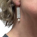 Sterling Silver Rectangle Earrings Freshwater Pearl Drop | Engayla