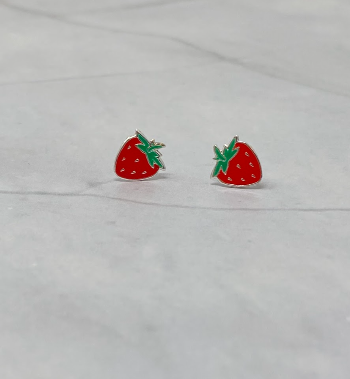 Sterling Silver Strawberry Studs