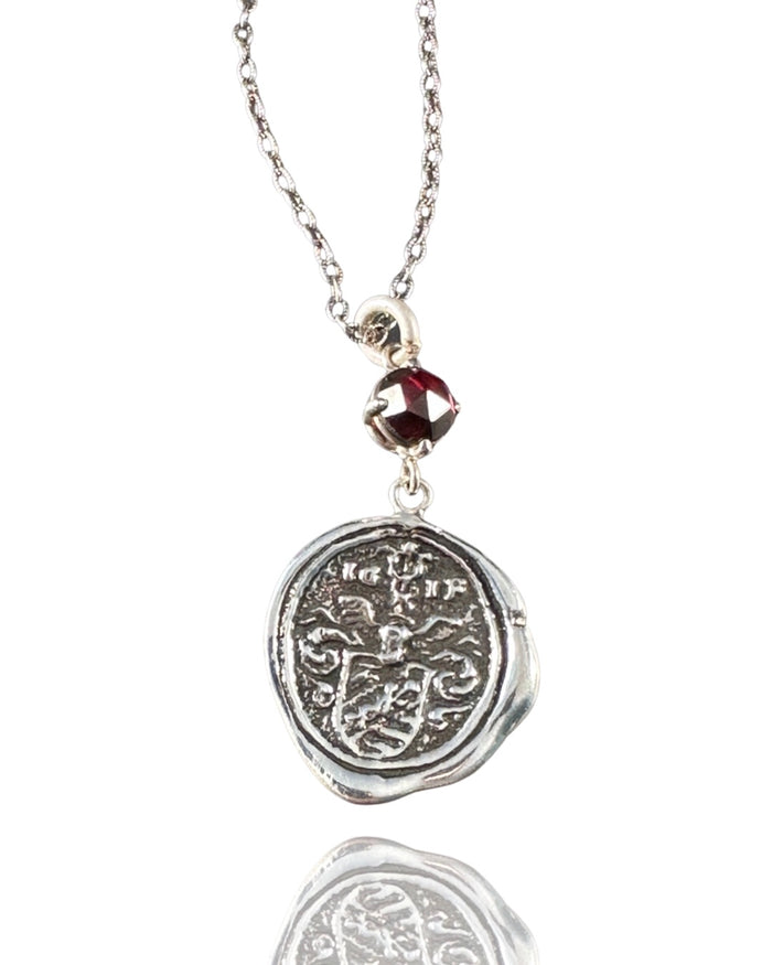 Sterling Silver Valour Garnet Shield Necklace