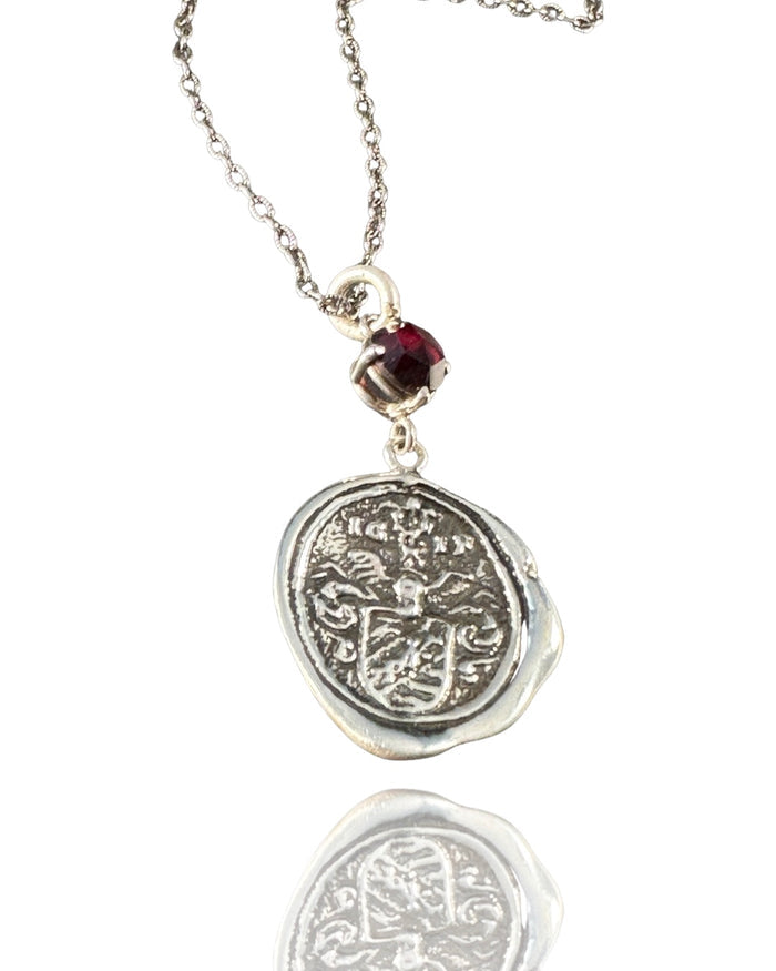 Sterling Silver Valour Garnet Shield Necklace