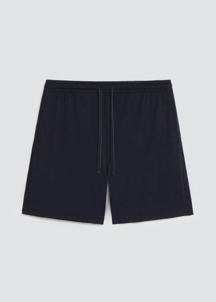 Sutherland Seersucker Stretch Swim Trunk- Navy by 7Diamonds