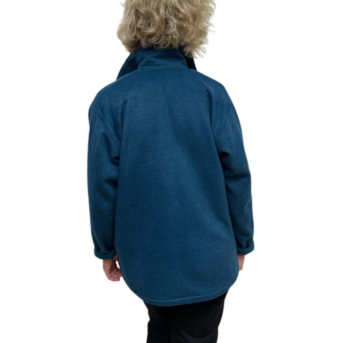 Teal Felted Wool Short Jacket Black Button Loop Pockets back side