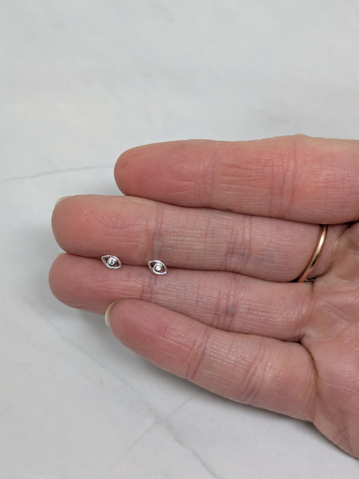 Tiny Silver CZ Eye Studs