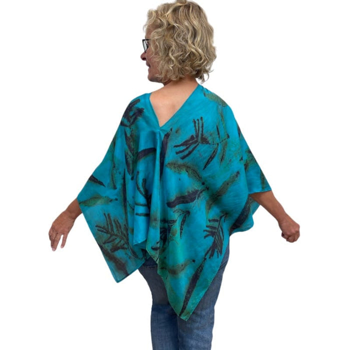 Turquoise Fireweed Eco Print Silk Poncho Botanical | Engayla