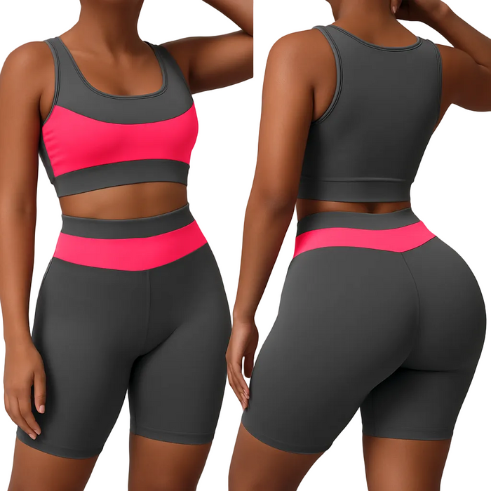 Two-Piece Seamless Fitness Set – Navy & Sky Blue