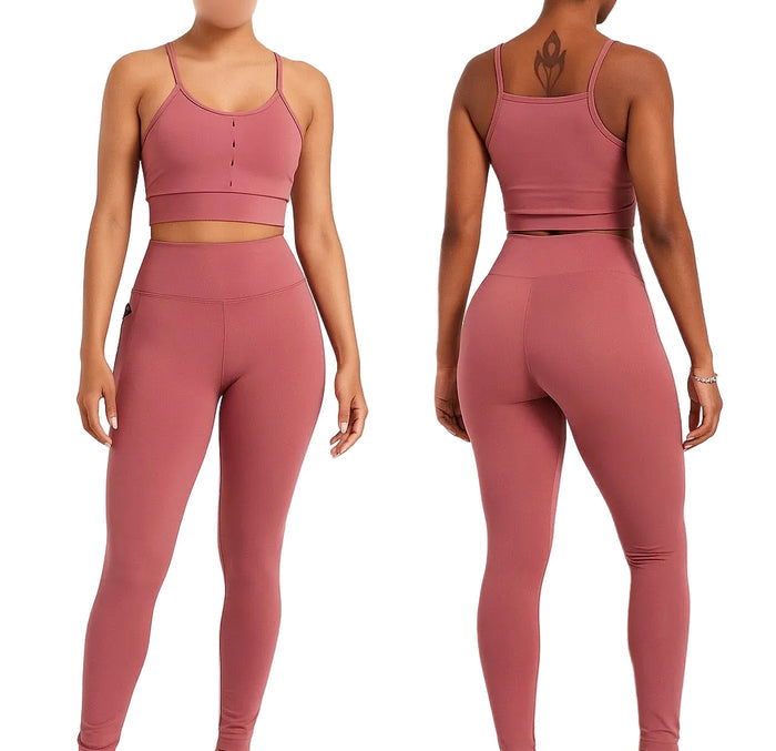 Two-Piece Seamless Fitness Set – Rose Pink