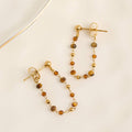 Waterproof Earrings Gemstone Beaded Drop Narelle Gold: Tiger's Eye