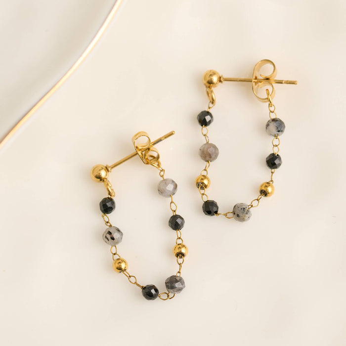 Waterproof Earrings Gemstone Beaded Drop Narelle Gold: Tiger's Eye