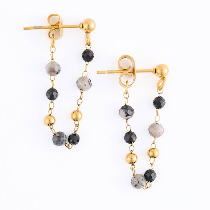 Waterproof Earrings Gemstone Beaded Drop Narelle Gold: Tiger's Eye
