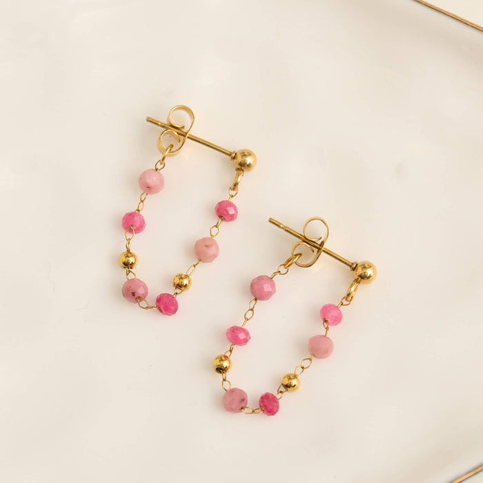 Waterproof Earrings Gemstone Beaded Drop Narelle Gold: Tiger's Eye