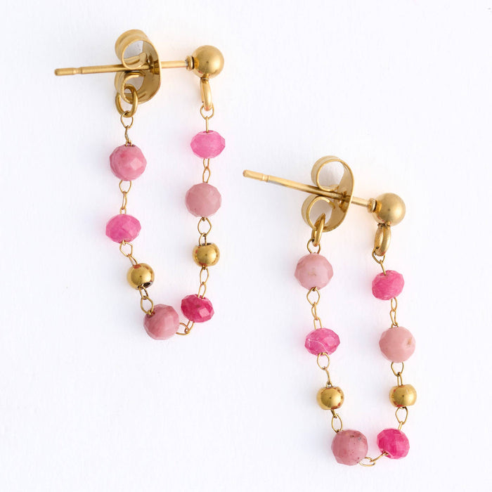 Waterproof Earrings Gemstone Beaded Drop Narelle Gold: Tiger's Eye