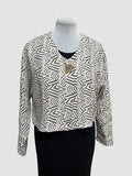 White Linen Bolero Jacket Mudcloth Block Print Brown