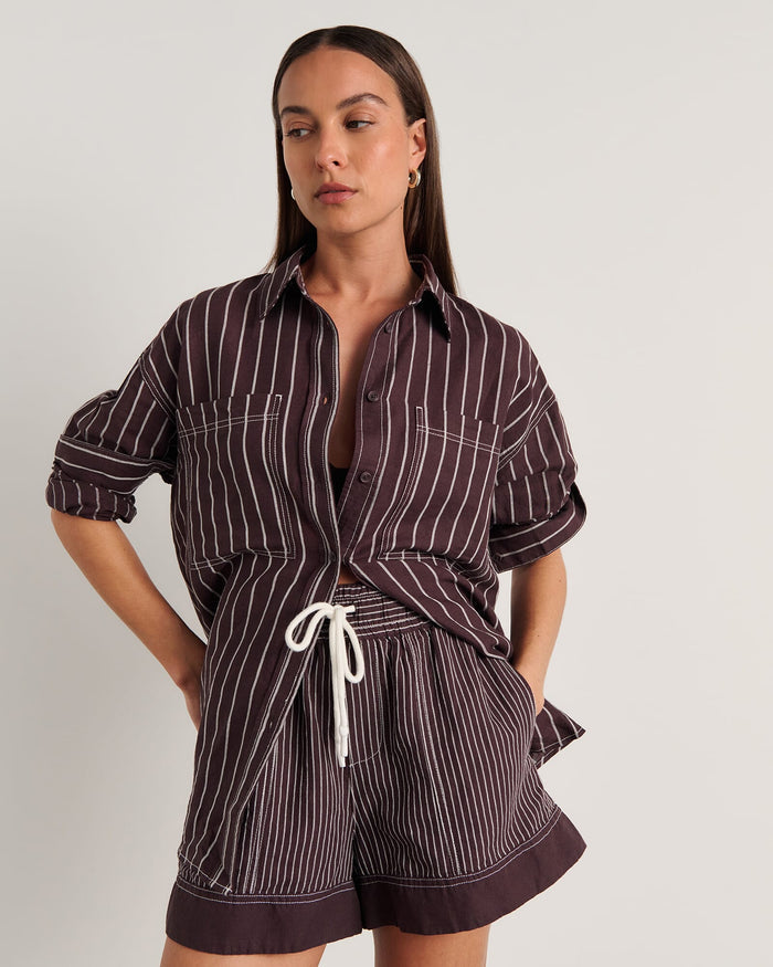 JAG winona stripe shirt brownmulti
