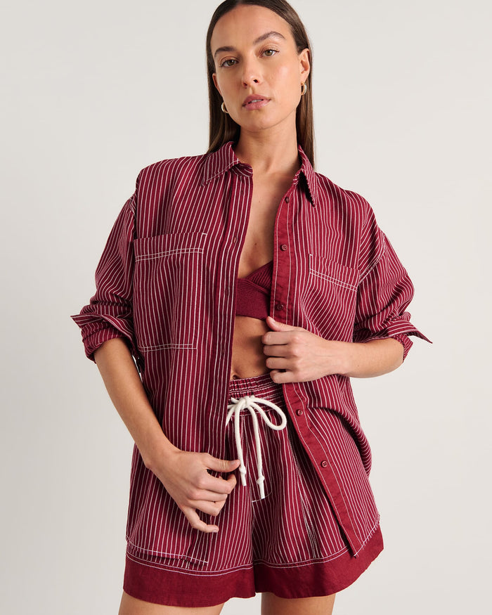 JAG winona stripe shirt ivoryburgundy
