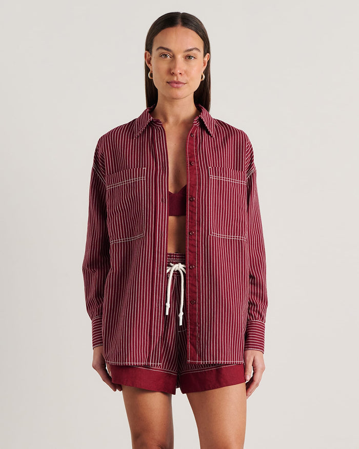 JAG winona stripe shirt ivoryburgundy