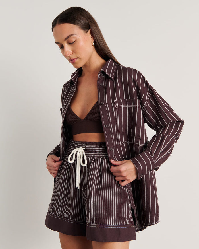 JAG winona stripe shirt brownmulti