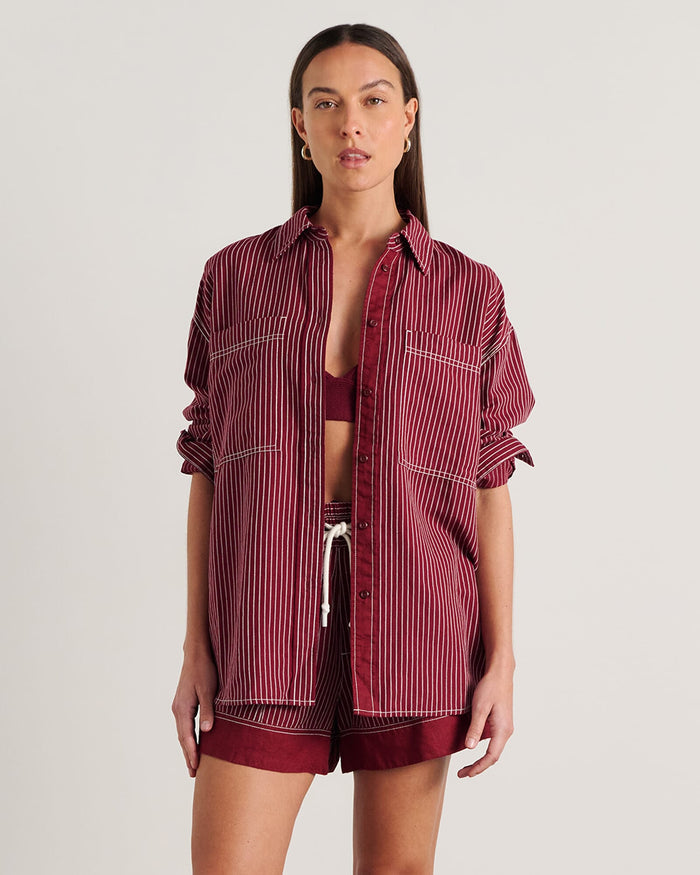 JAG winona stripe shirt ivoryburgundy