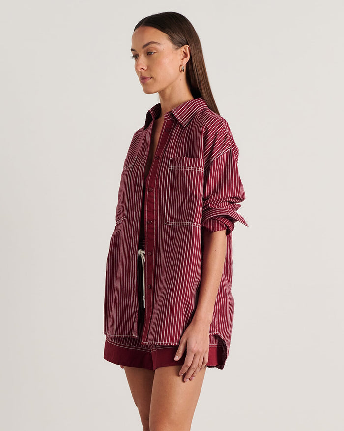 JAG winona stripe shirt ivoryburgundy