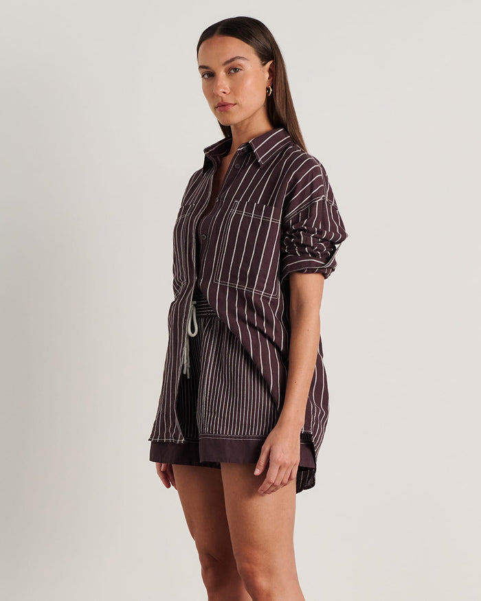 JAG winona stripe shirt brownmulti