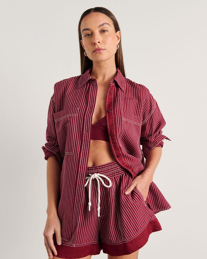 JAG winona stripe shirt ivoryburgundy