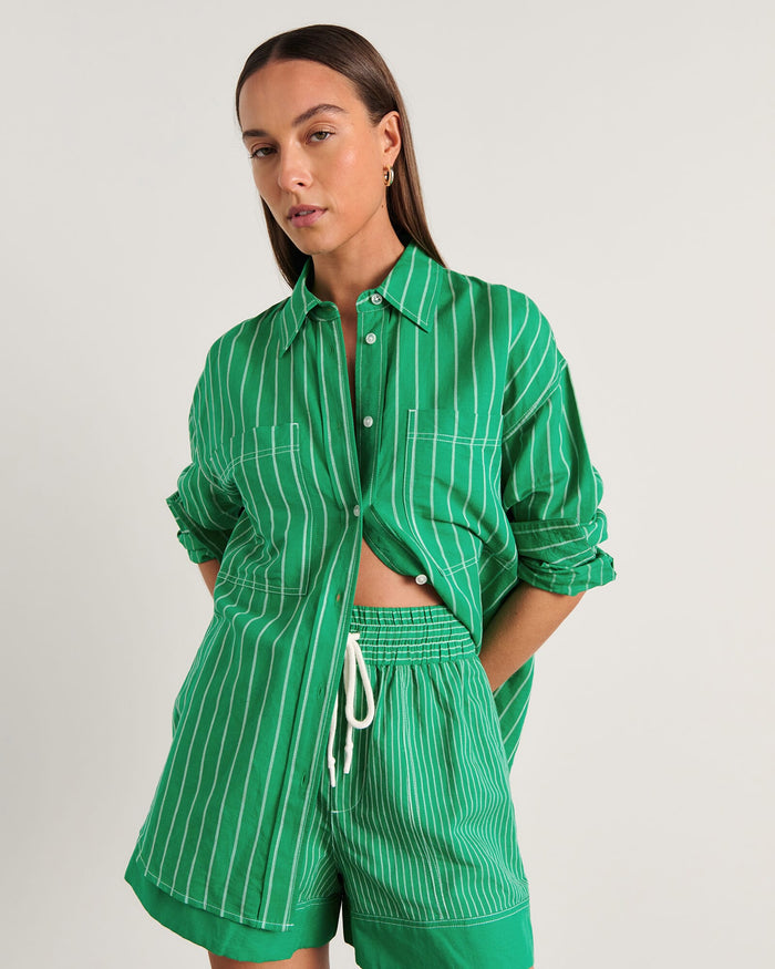 JAG winona stripe shirt greenmulti