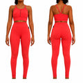 Women's 2 Piece Gym Set Crop Top High Waist Leggings Fitness Workout Coral