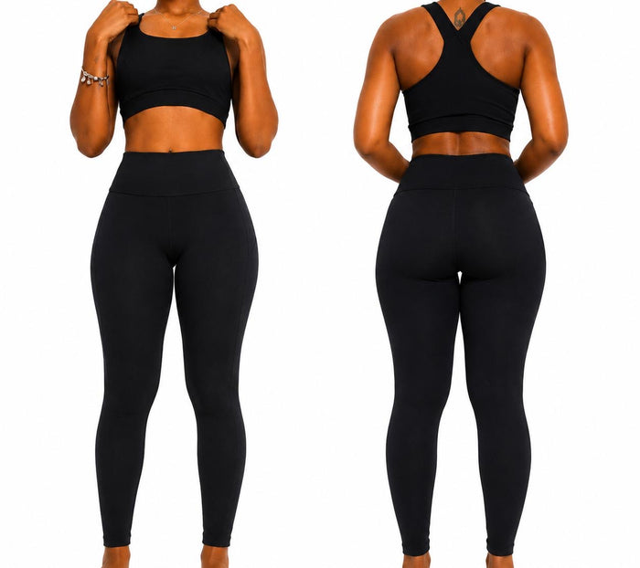 Women's Black High Waist Gym Set Sports Bra & Leggings Fitness Yoga Activewear