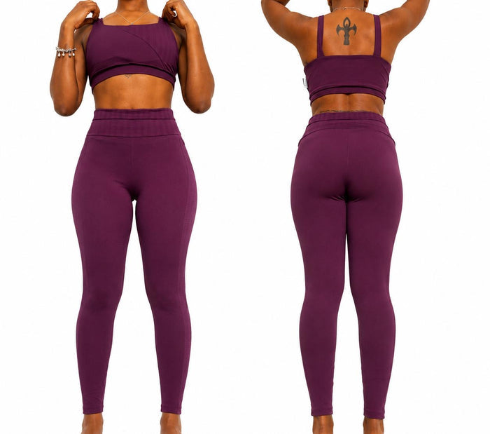 Women's Burgundy High Waist Gym Set | Sports Bra & Leggings | Yoga Fitness