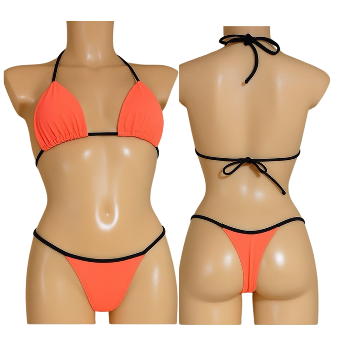 Women's Neon Coral Triangle Bikini Set
